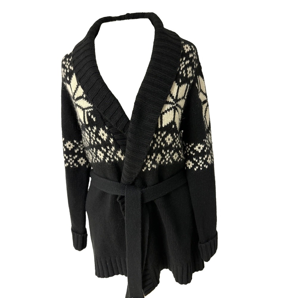 VTG Talbots Nordic Fair Isle Cardigan Sweater Women's Sz M Snowflake ShawlCollar